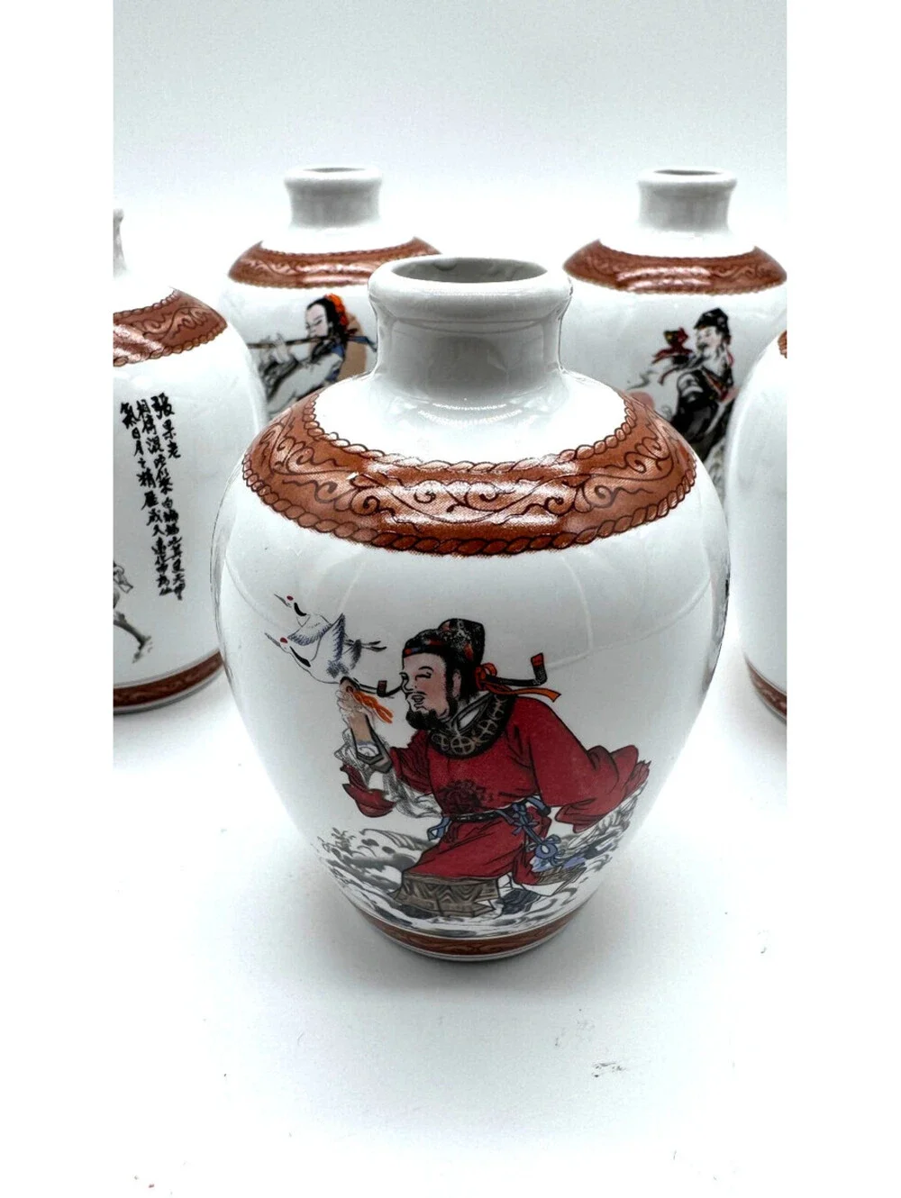 Vintage Taiwan Eight Immortals Porcelain Liquor Bottles Set 7/8 ROC - Beautiful